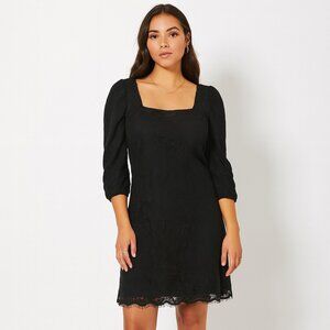 Solitaire Dress Womens Size Medium Black Crochet Lined 3/4 Sleeves Boho